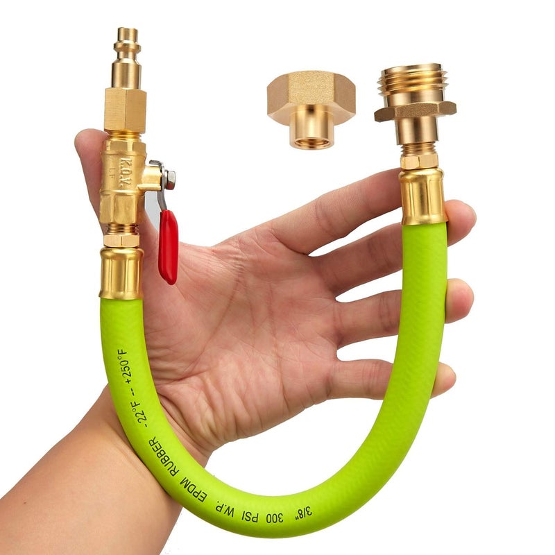Minimprover Lead -Free Brass 16.9" Winterize Sprinkler System RV Motorhome Boat Camper and Travel Trailer: Air Comp Quick-Connect Plug To 3/4" Garden Hose Faucet Blow Out Adapter Fitting with Valve - Image 1